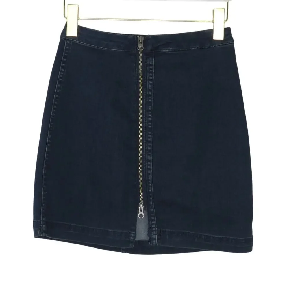 Free People This Way or That Denim Mini Skirt Zipper Skirt High Rise 4 Small